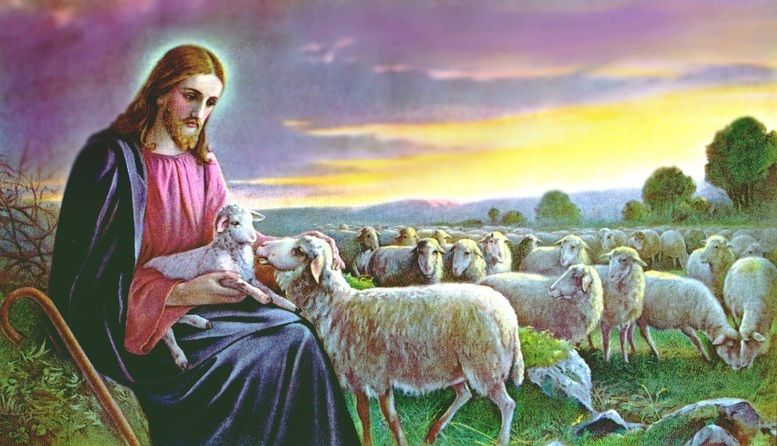 Jesus with his sheep.